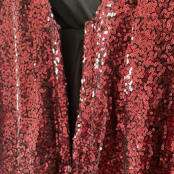 Deep V Neck Backless Sequin Wrap Dress Burgundy SHEIN - Picture 4 of 7